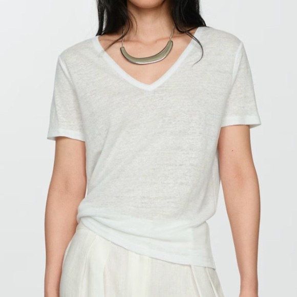 New MNG Mango Sheer V neck white top - Picture 2 of 6